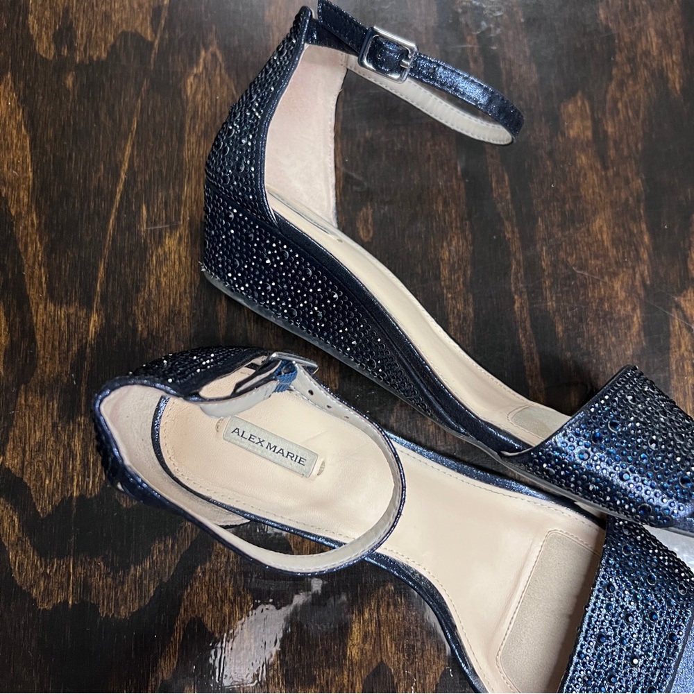 LAST CHANCE! Alex Marie Shimmer Rinestone Navy Wedges